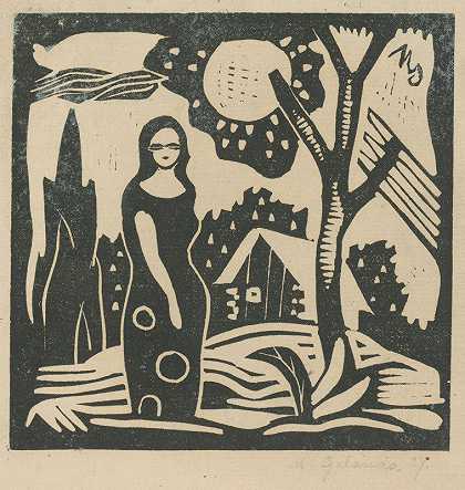 农村妇女`Woman in the country (1927) by Mikuláš Galanda