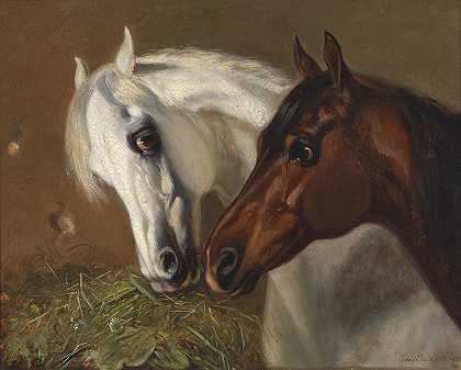 两个马头`Zwei Pferdeköpfe by Emil Volkers