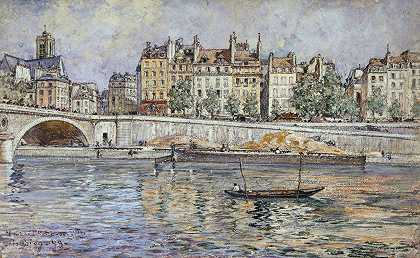 码头市政厅和路易·菲利普大桥`Le quai de lHôtel~de~Ville et le pont Louis~Philippe (1899) by Frédéric Houbron