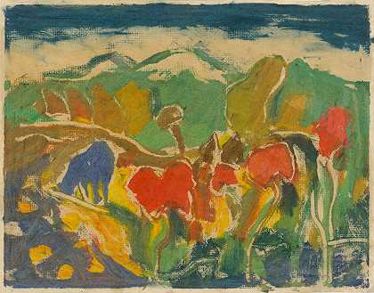 夏日的午后在山上`Summer afternoon in the mountains (1930) by Zolo Palugyay