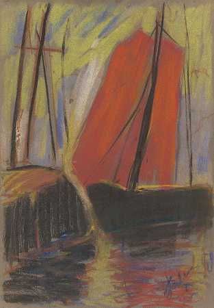红色游艇`Red Yacht (1925) by Zolo Palugyay