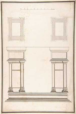 入口入口平面图和立面图，每个桥墩由两个壁柱组成`Entrance Portal; Plan and Elevation, Each Pier Consisting of Two Pilasters (1688–1782) by Antonio Maria Visentini