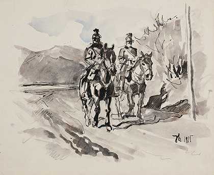 马背上的德国鹿`Ułani niemieccy na koniach (1915) by Ivan Ivanec