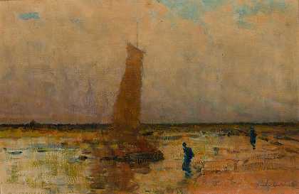 在海边航行`Sail boat at the sea coast by Władysław Wankie