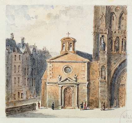 1748年前的圣约翰圆教堂`Saint~Jean le Rond avant 1748 by Auguste-Sébastien Bénard