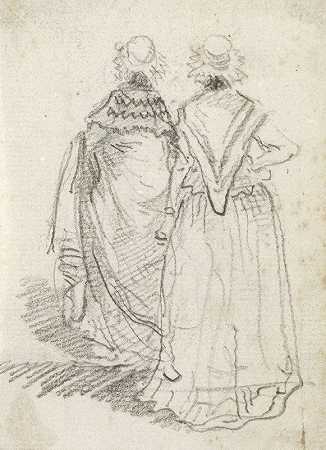 从后面看到两个女人`Two Women Seen from Behind (probably c. 1754~1765) by Hubert Robert