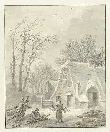 农场用木材采集器的冬季景观`Winterlandschap met houtsprokkelaars voor boerderij (1838) by Pieter Bartholomeusz. Barbiers