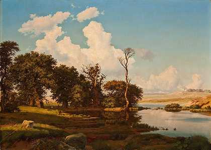 池边的橡树`Oak Trees By A Pool (1840) by Heinrich Buntzen