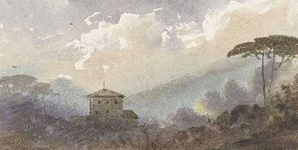 山林间的乡村别墅`Landhuis tussen de bossen in een berglandschap (1792 ~ 1868) by Pierre Luc Charles Cicéri