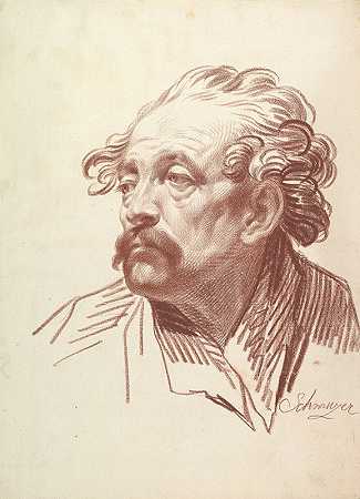 一个留着小胡子的男人的头向左看`Head of a Man with a Moustache Looking Left (1765–1810) by Jakob Matthias Schmutzer