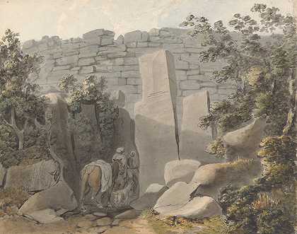 土生土长的骑手`Native and Horseman by a Ruin by a Ruin by Samuel Davis