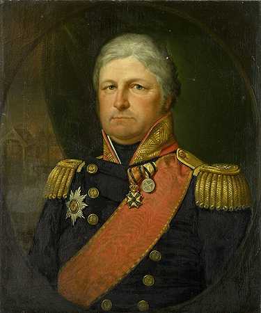 海军少将约伯·西伯恩·梅的肖像`Portrait of Rear~Admiral Job Seaburne May (1823) by Jan Willem May