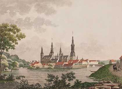 新西兰弗雷德里克斯堡皇家城堡展望`Prospekt af det kongelige slot Frederiksborg på Sjælland (1804) by Søren L. Lange