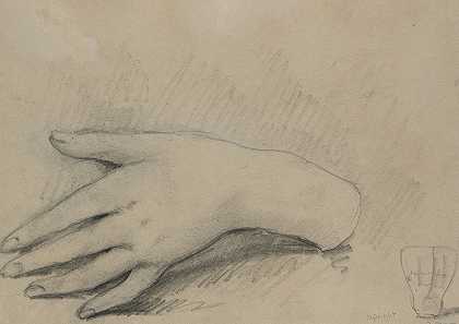 研究一个女人s手（verso）`Study of a Womans Hand (verso) (1800s) by Théodule Ribot