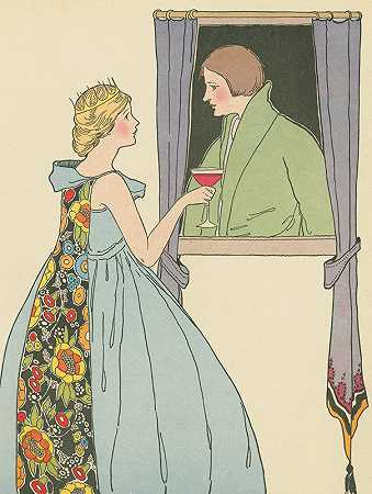 公主给了士兵一杯酒。`The princess offered the soldier a goblet of wine. (1921) by Margaret Evans Price
