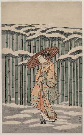 路过竹林`Passing the Bamboo Grove (1868~1912) by Suzuki Harunobu