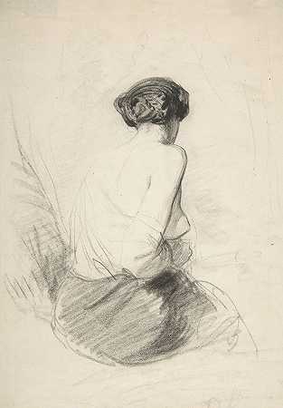 坐着的女人，从后面看`Woman Seated, Seen from Back (19th century) by Paul Gavarni