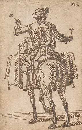 从后面骑着的鼓手`A Mounted Drummer from the Back (1670–1702) by Marcellus Laroon the Elder