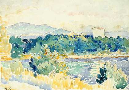 带白宫的地中海景观`Mediterranean Landscape with a White House (1900–1905) by Henri-Edmond Cross