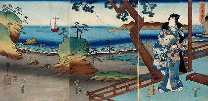 Suma时尚源氏`Fashionable Genji at Suma (1853) by Utagawa Kunisada (Toyokuni III)