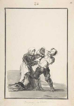 ;你稍后见一个男人喝酒，一个女人试图阻止他`Youll See Later; a man drinking, a woman trying to stop him (ca.1816–20) by Francisco de Goya