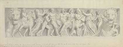 根据罗马石棺设计的雕带巴克斯对阿里阿德涅的首次访问`Design for a Frieze, after a Roman Sarcophagus; The First Visit of Bacchus to Ariadne (18th century) by John Flaxman
