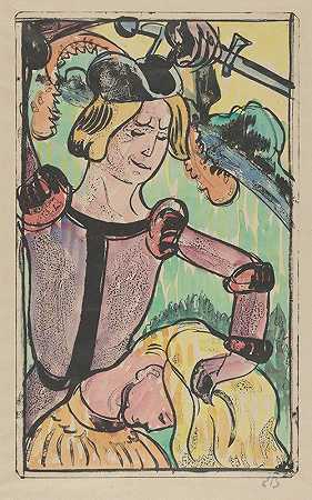 他抓住她美丽的长发（不忠的妻子）`He Takes Her By Her Long Beautiful Hair (The Unfaithful Wife) (1892) by Emile Bernard