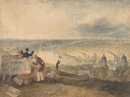 从格林威治俯瞰伦敦`View of London from Greenwich (1825) by Joseph Mallord William Turner