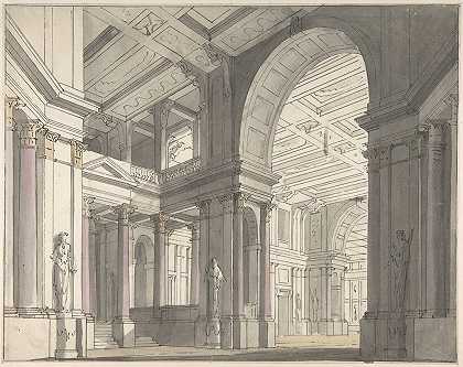 展示宫殿屋内的舞台布景设计`Design for a Stage set Showing the Interior of a Palace (mid~18th–early 19th century) by Josef Platzer