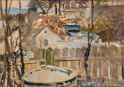 有井的风景`Landscape with a Well (1908~1912) by Jacek Malczewski