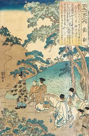 诗`Poem by Kanke (Sugawara no Michizane) (circa 1840~1842) by Kanke (Sugawara no Michizane) by Utagawa Kuniyoshi