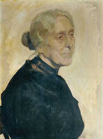 一位老太太的肖像`Porträt einer alten Dame by Josef Wawra