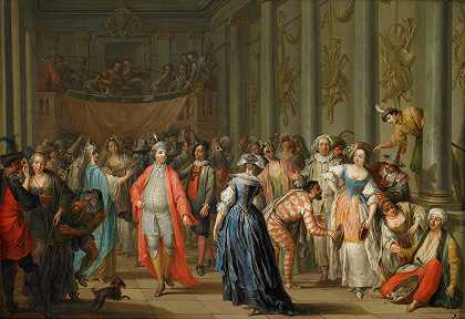化妆舞会（威尼斯的化妆舞会）`Masquerade Ball (Masked Ball at Venice) (Mid~18th century) by Franz Christoph Janneck