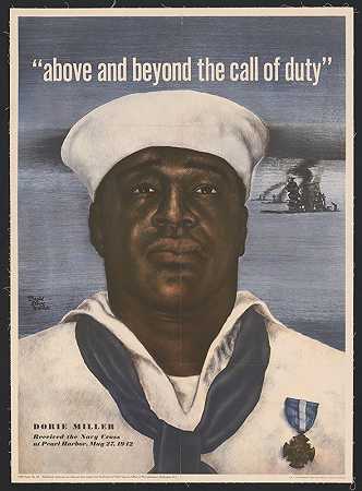1942年5月27日，多莉·米勒在珍珠港接受海军十字勋章`Above and beyond the call of duty–Dorie Miller received the Navy Cross at Pearl Harbor, May 27, 1942 (1943) by David Stone Martin