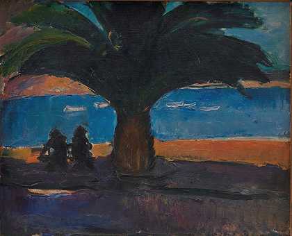 厚厚的手掌。维勒弗兰奇的风景`The Thick Palm. View from Villefranche (1915) by J.A. Jerichau