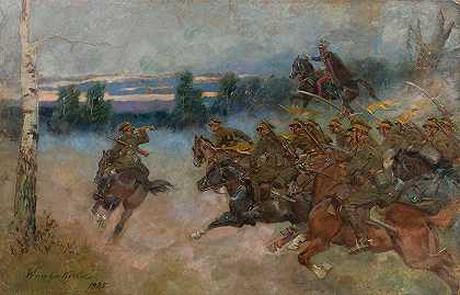 骑兵冲锋`Cavalry charging (1925) by Wojciech Kossak