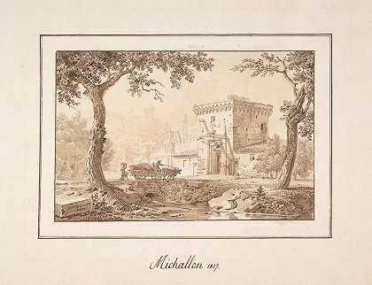 牛车接近一座设防的建筑`Oxcart Approaching a Fortified Building (1817) by Achille Etna Michallon