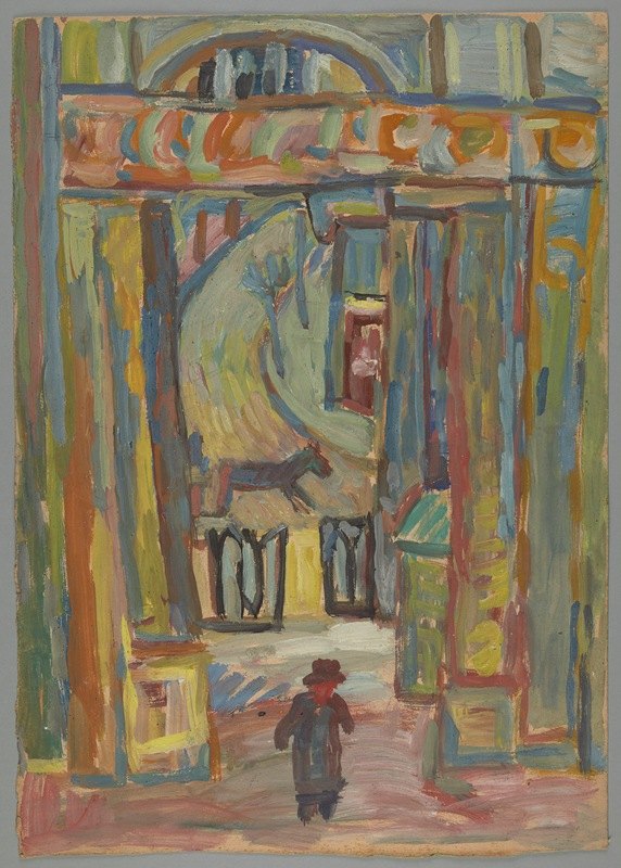 花园入口背景上的男人`Człowiek na tle wejścia do ogrodu (1934) by Sasza Blonder