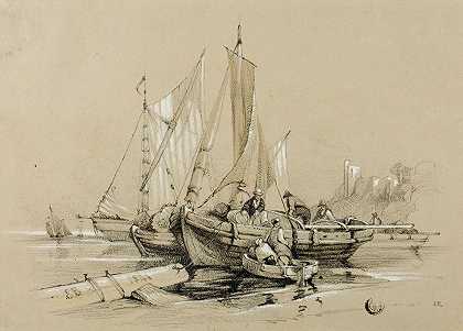 用切割机停泊`Harbor with Cutters (1841) by Eugène Blery