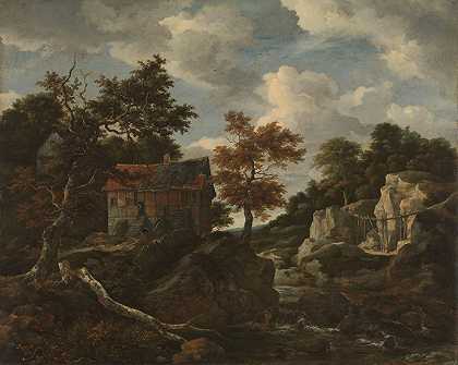 岩石景观`Rocky landscape (1650 ~ 1682) by Jacob van Ruisdael