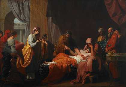 医生发现安提约克对斯特拉托尼斯的爱`Erasistratus the Physician Discovers the Love of Antiochus for Stratonice (1772) by Benjamin West