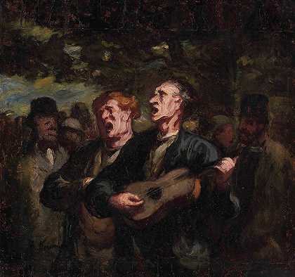 流浪歌手`Chanteurs Ambulants (buskers) (1856~1862) by Honoré Daumier