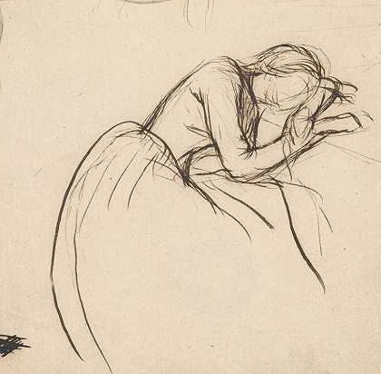一个女人悲伤地鞠躬`A Woman Bowed in Grief (ca. 1857) by Sir John Everett Millais