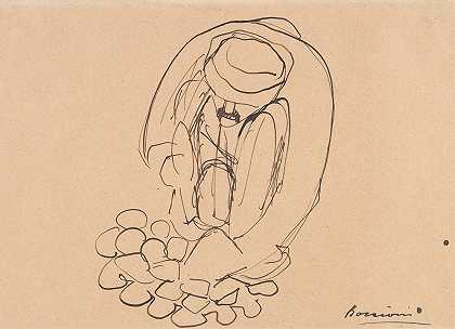 学习铺路工人铺设铺路石的人`Study for The Street Pavers; Man Laying Paving Stones (1914) by Umberto Boccioni
