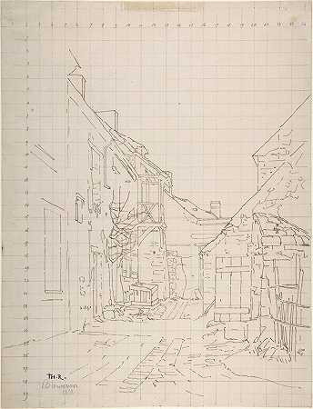 房屋之间的小巷`An Alleyway between Houses (1858) by Théodore Rousseau