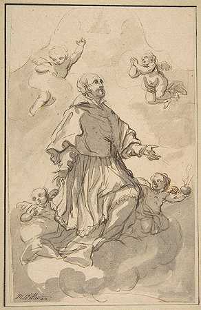 圣奥古斯丁站在云端`Saint Augustine on Clouds Surrounded by Angels (1667–1744) by Angels by Johann Jacob Eybelwieser