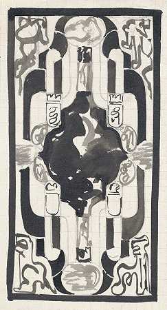带有四层纹章的装饰性设计`Decoratief ontwerp met vier wapenschilden (1874) by Carel Adolph Lion Cachet