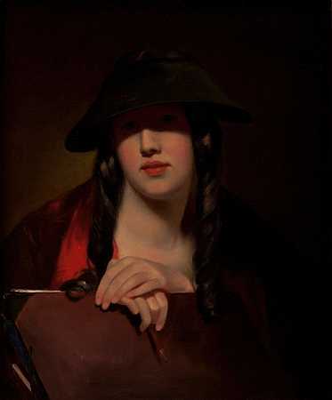 学生（罗莎莉·凯布尔·萨利）`The Student (Rosalie Kemble Sully) (1848) by Thomas Sully