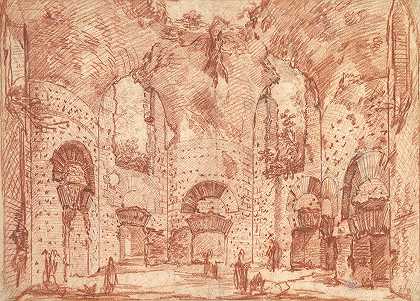 哈德良别墅（Tivoli）小浴室的八角形房间`The Octagonal Room in the Small Baths at the Villa of Hadrian (Tivoli) (ca. 1777) by Giovanni Battista Piranesi