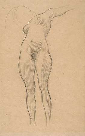 手臂伸展的漂浮女性（医学研究）`Floating Woman with Outstretched Arm (Study for Medicine) (1900~1901) by Gustav Klimt